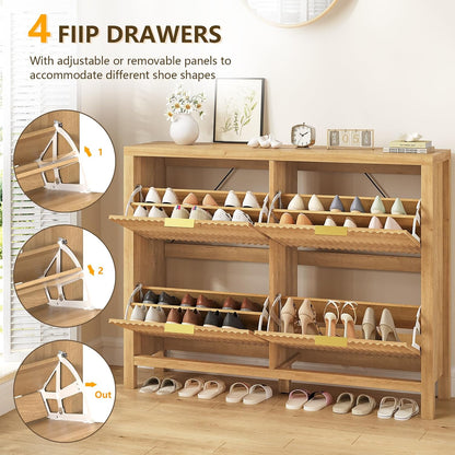 47" Fluted Shoe Cabinet Stoarge with 4 Flip Drawers for Entryway, Hallway
