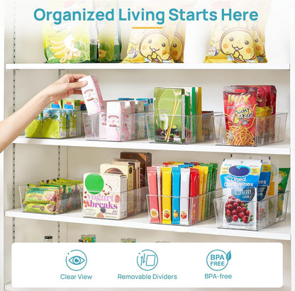 Vtopmart 4 Pack Food Storage Organizer Bins, Clear Plastic, 4 Compartments