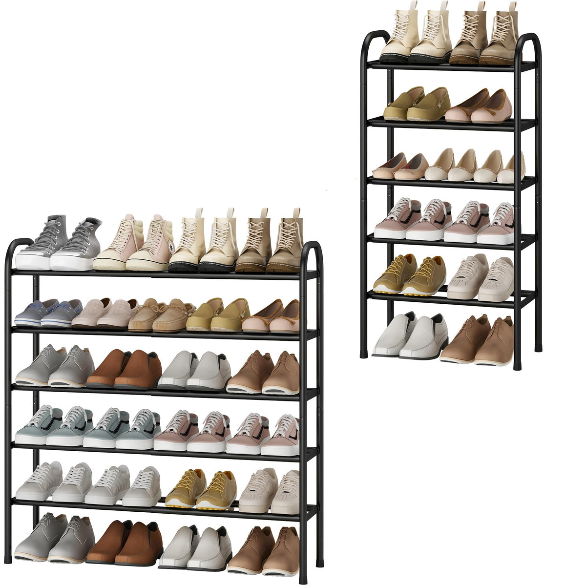 STO STO Expandable Shoe Rack, 3-Tier Metal Small Shoe Rack for Closet, Up to 16 Pairs Adjustable Shoes Racks Storage for Front Door Entrance, Free Standing Shoes Rack Organizer for Entryway, Black