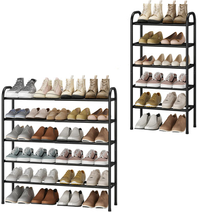 STO STO Expandable Shoe Rack, 3-Tier Metal Small Shoe Rack for Closet, Up to 16 Pairs Adjustable Shoes Racks Storage for Front Door Entrance, Free Standing Shoes Rack Organizer for Entryway, Black
