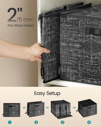 SONGMICS Set of 2 Shoe Organizers for Closet, Fits 16 Pairs Each, Shoe Storage Bins, Fabric Containers with Handles and Clear Cover, for Bedroom, Entryway, Closet, Ink Black ULSP602B01