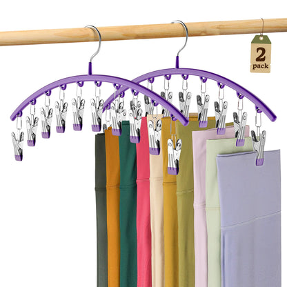 Volnamal Legging Organizer for Closet,2 Pack Metal Yoga Pants Hangers w/10 Clips Hold 20 Leggings,Space Saving Hanging Closet Organizer Clothes Hanger College Dorm Essentials Apartment Essential,Black