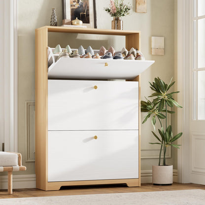 Nicetree Shoe Cabinet with 3 Flip Drawers, Modern Entryway Organizer, White