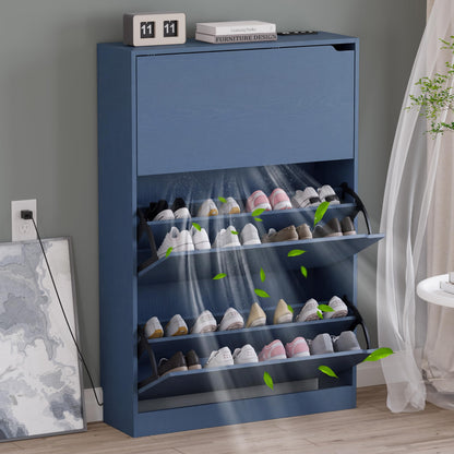 BORNOON Shoe Cabinet with 3 Flip Drawers, Hidden Wood Shoe Cabinet,Freestanding Shoe Storage Cabinet for Entryway Hallway.White. 47.2" H*31.5" W*9.45" D.