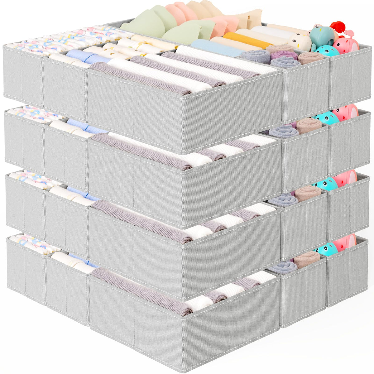 Criusia 15 Pack Drawer Organizer for Clothes, Foldable Dresser Dividers with 3 Sizes, Fabric Storage Bins – Beige