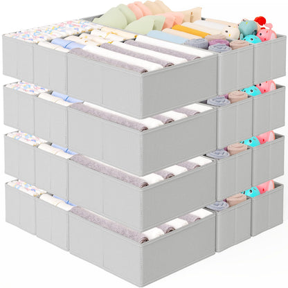 Criusia 15 Pack Drawer Organizer for Clothes, Foldable Dresser Dividers with 3 Sizes, Fabric Storage Bins – Beige