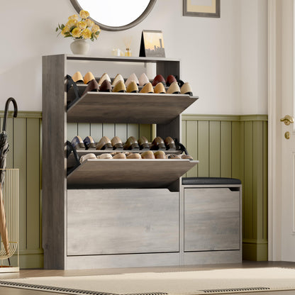 BORNOON Shoe Cabinet with 3 Flip Drawers, Hidden Wood Shoe Cabinet,Freestanding Shoe Storage Cabinet for Entryway Hallway.White. 47.2" H*31.5" W*9.45" D.