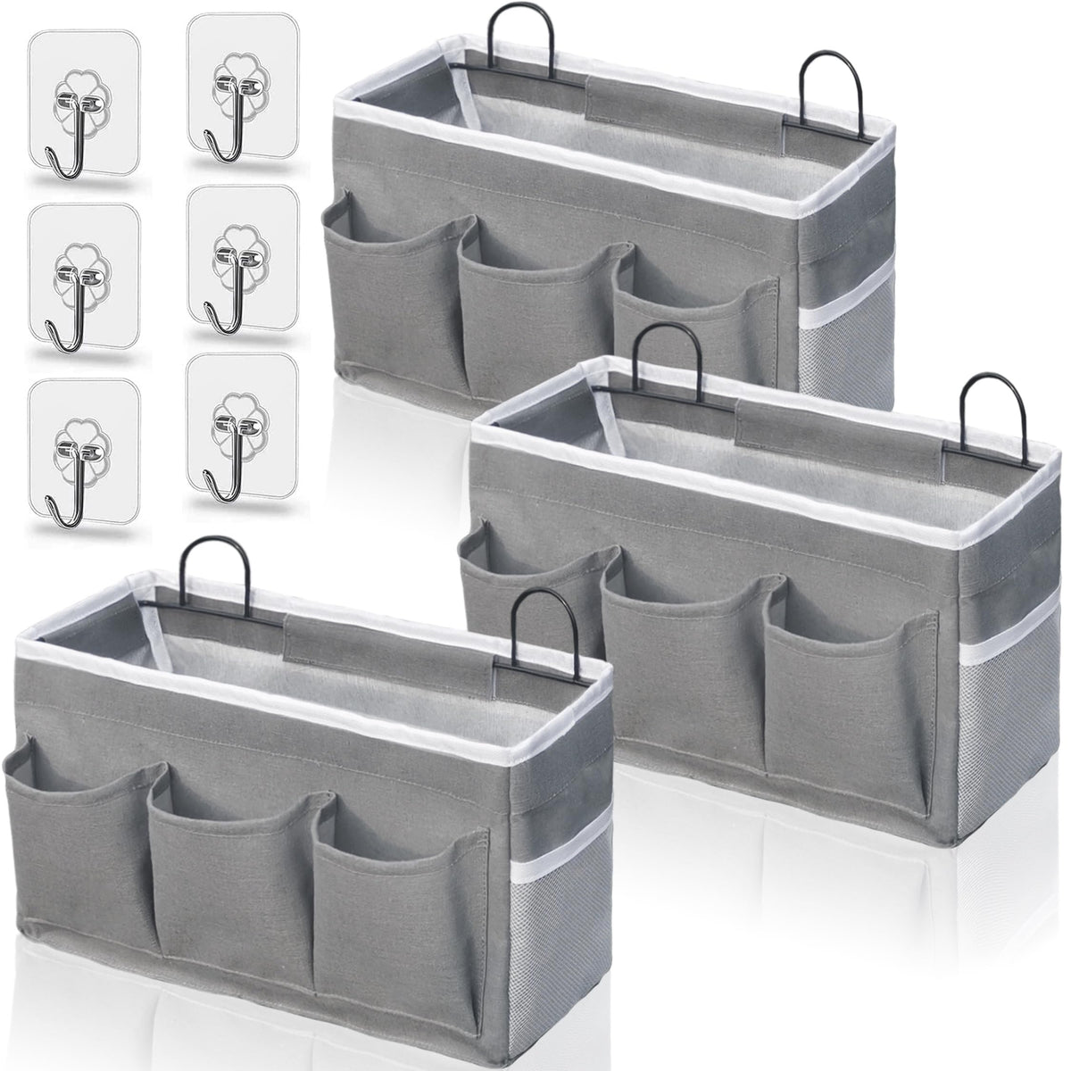 Kanrichu Wall Hanging Organizer Bag, 2-Pack Linen Storage Baskets with Pockets, WallHanging Storage Basket for Bedroom, Kitchen, Office, RV Camper (Gray)
