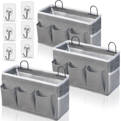Kanrichu Wall Hanging Organizer Bag, 2-Pack Linen Storage Baskets with Pockets, WallHanging Storage Basket for Bedroom, Kitchen, Office, RV Camper (Gray)