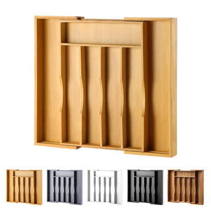 Expandable Bamboo Kitchen Drawer Organizer for Cutlery and Utensils, Adjustable Bamboo Wood Cutlery Tray in Drawer for Flatware and Silverware in Kitchen, (Natural)