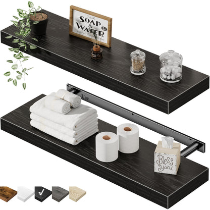 QEEIG Bathroom Floating Shelves for Wall (Brown, Set of 2, 15.7")
