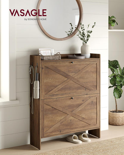 VASAGLE Narrow Shoe Storage Cabinet Organizer with 2 Flip Drawers