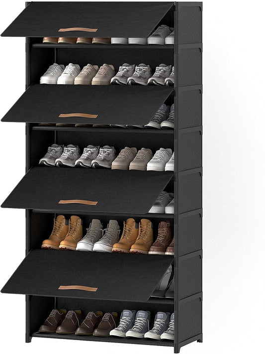 9 Tier Shoe Cabinet with Door, 36-Pair Storage, Black