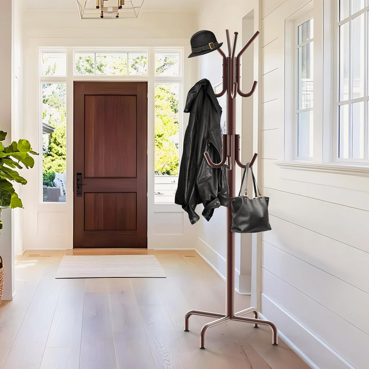 Simple Houseware Standing Coat/Hat Hanger Organizer Rack, 12 Hooks, Bronze