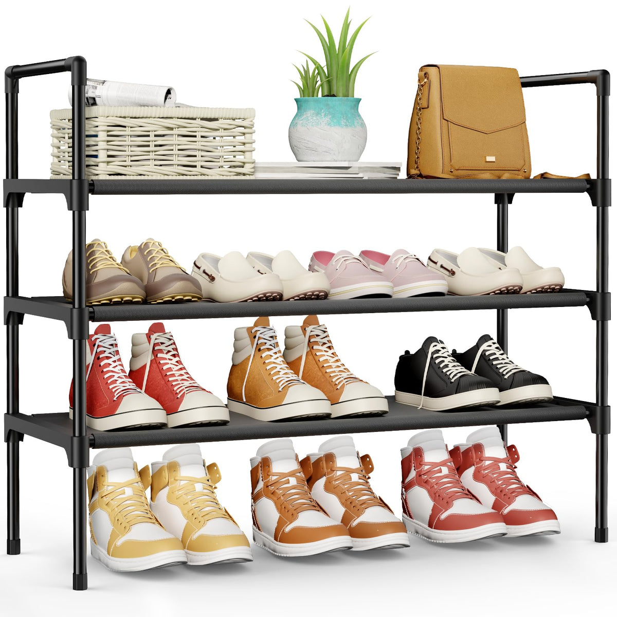 Kitsure Shoe Rack for Closet, Shoe Organizer, 27.6" Wide - 3 Tier, Black