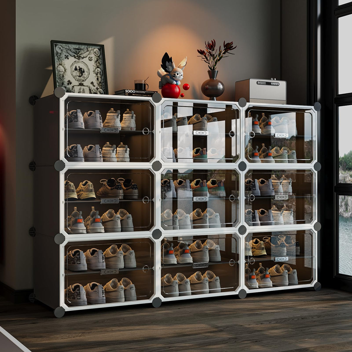 MAGINELS Shoe Rack,Expandable Shoe Cabinet Easy to Assemble. Shoe Storage with Door,Entryway, Closets, Hallway, and Bedroom.Accommodates Up to 40 Pairs of Shoes.