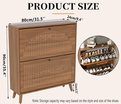 Fsbecl Shoe Storage Cabinet for Entryway with 2 Fluted Flip Drawers, Walnut