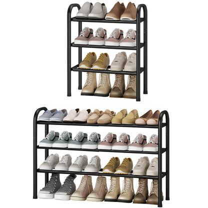 STO STO Expandable Shoe Rack, 3-Tier Metal Small Shoe Rack for Closet, Up to 16 Pairs Adjustable Shoes Racks Storage for Front Door Entrance, Free Standing Shoes Rack Organizer for Entryway, Black