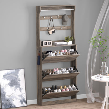 BORNOON Shoe Cabinet with 3 Flip Drawers, Hidden Wood Shoe Cabinet,Freestanding Shoe Storage Cabinet for Entryway Hallway.White. 47.2" H*31.5" W*9.45" D.