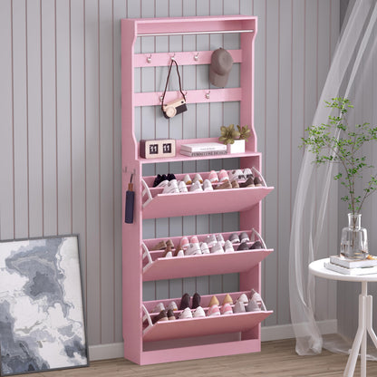 BORNOON Shoe Cabinet with 3 Flip Drawers, Hidden Wood Shoe Cabinet,Freestanding Shoe Storage Cabinet for Entryway Hallway.White. 47.2" H*31.5" W*9.45" D.