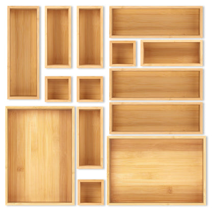 MapleGrace Bamboo Drawer Organizer Set, Individual Wood Storage Organizers