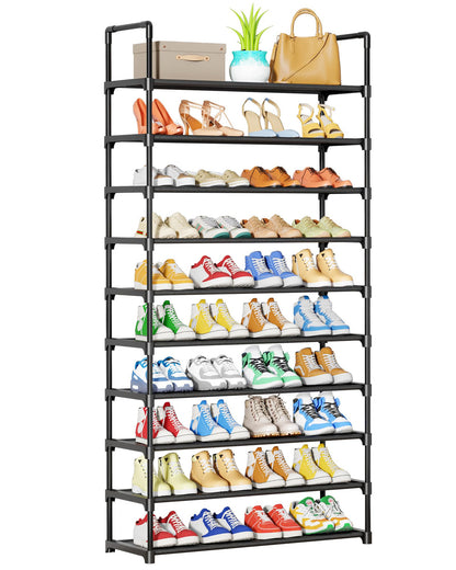 Kitsure Shoe Rack - 10-Tier Shoe Organizer with Detachable Fabric Shelves & Metal Frame, Tall Shoe Rack for Closet, Entryway, Living Room, 16.9" Wide - 10 Tier, Black