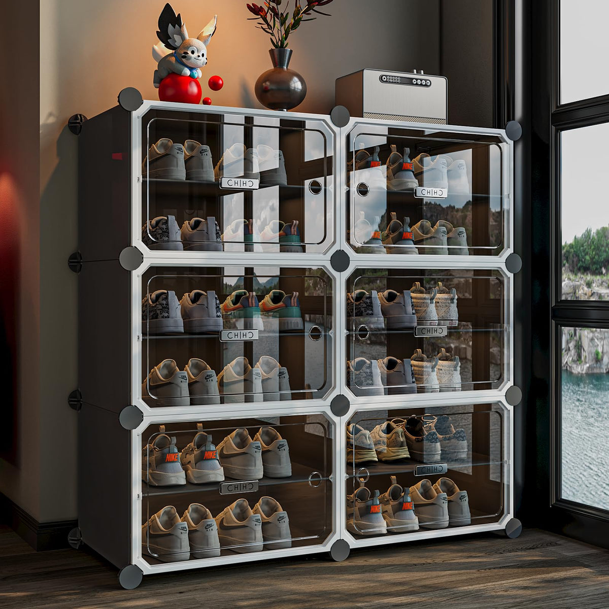 MAGINELS Shoe Rack,Expandable Shoe Cabinet Easy to Assemble. Shoe Storage with Door,Entryway, Closets, Hallway, and Bedroom.Accommodates Up to 40 Pairs of Shoes.