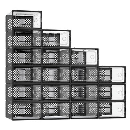SONGMICS Stackable Shoe Boxes, Foldable, Ventilated Clear, Set of 18