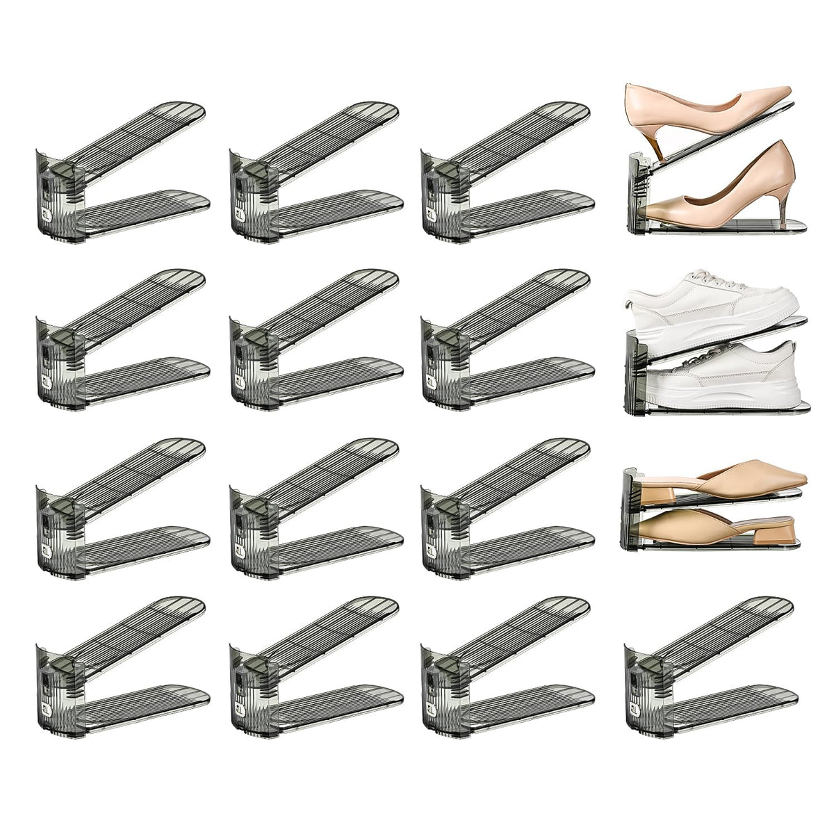 12 Pack Shoe Slots Organizer Adjustable Level Shoe Stacker Holder Storage Space Saving Sneakers Display Tray Rack for Closet
