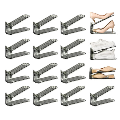 12 Pack Shoe Slots Organizer Adjustable Level Shoe Stacker Holder Storage Space Saving Sneakers Display Tray Rack for Closet