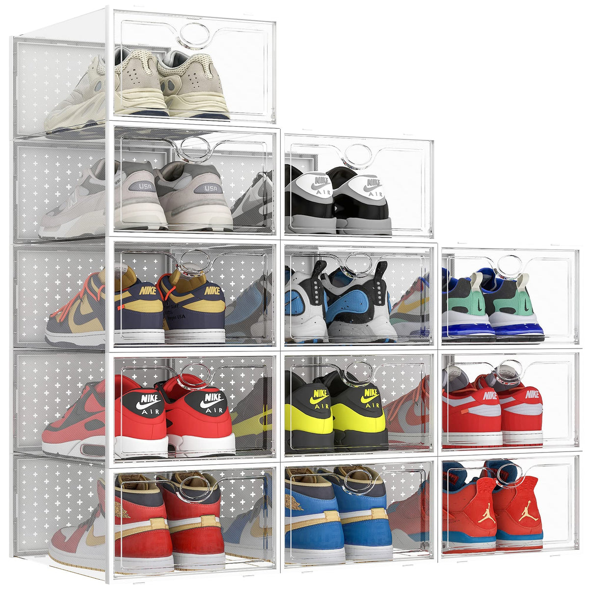 Pinkpum XXL 12 Pack Shoe Storage Box Clear Plastic Stackable Shoe Organizer