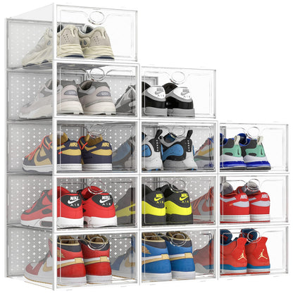 Pinkpum XXL 12 Pack Shoe Storage Box Clear Plastic Stackable Shoe Organizer