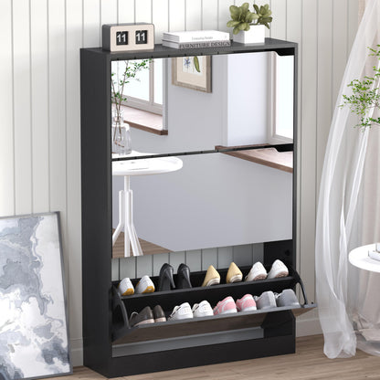 BORNOON Shoe Cabinet with 3 Flip Drawers, Hidden Wood Shoe Cabinet,Freestanding Shoe Storage Cabinet for Entryway Hallway.White. 47.2" H*31.5" W*9.45" D.