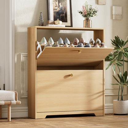 Nicetree Shoe Cabinet with 3 Flip Drawers, Modern Entryway Organizer, White