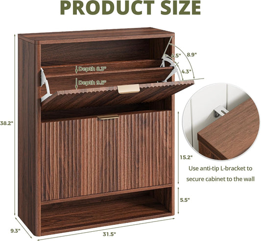 IRONCK Fluted Shoe Storage Cabinet, Walnut