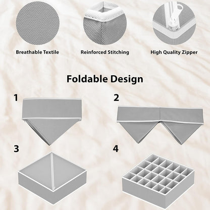 Simple Houseware 4-Pack Drawer Organizer Set for Underwear/Socks/Bra, Gray