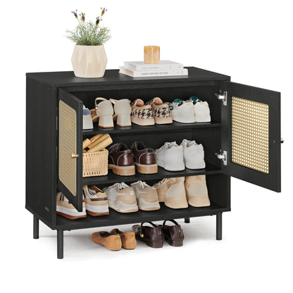 VASAGLE Boho Shoe Storage Cabinet, Slim, Rattan-Look Flip Drawers