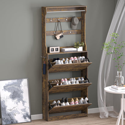 BORNOON Shoe Cabinet with 3 Flip Drawers, Hidden Wood Shoe Cabinet,Freestanding Shoe Storage Cabinet for Entryway Hallway.White. 47.2" H*31.5" W*9.45" D.