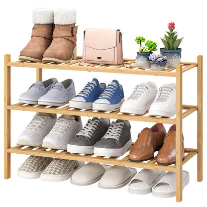 viewcare 4-Tier Bamboo Shoe Rack for Entryway, Stackable | Foldable | Natural, Shoe Organizer for Hallway Closet, Free Standing Shoe Racks for Indoor Outdoor