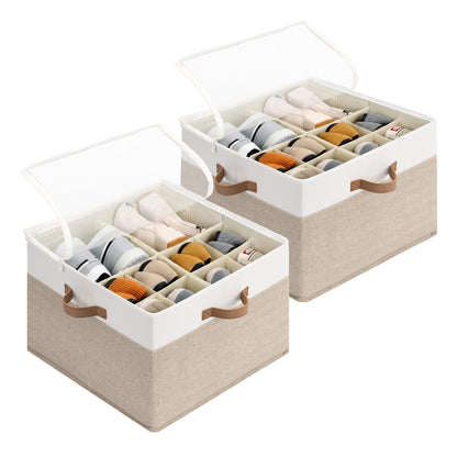 StorageWorks 24-Pair Large Shoe Storage Box, Adjustable Dividers, Taupe