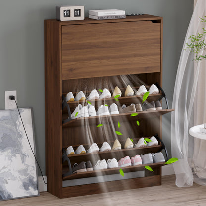 BORNOON Shoe Cabinet with 3 Flip Drawers, Hidden Wood Shoe Cabinet,Freestanding Shoe Storage Cabinet for Entryway Hallway.White. 47.2" H*31.5" W*9.45" D.