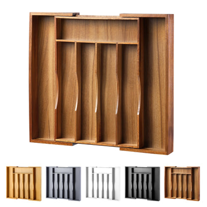 Expandable Bamboo Kitchen Drawer Organizer for Cutlery and Utensils, Adjustable Bamboo Wood Cutlery Tray in Drawer for Flatware and Silverware in Kitchen, (Natural)