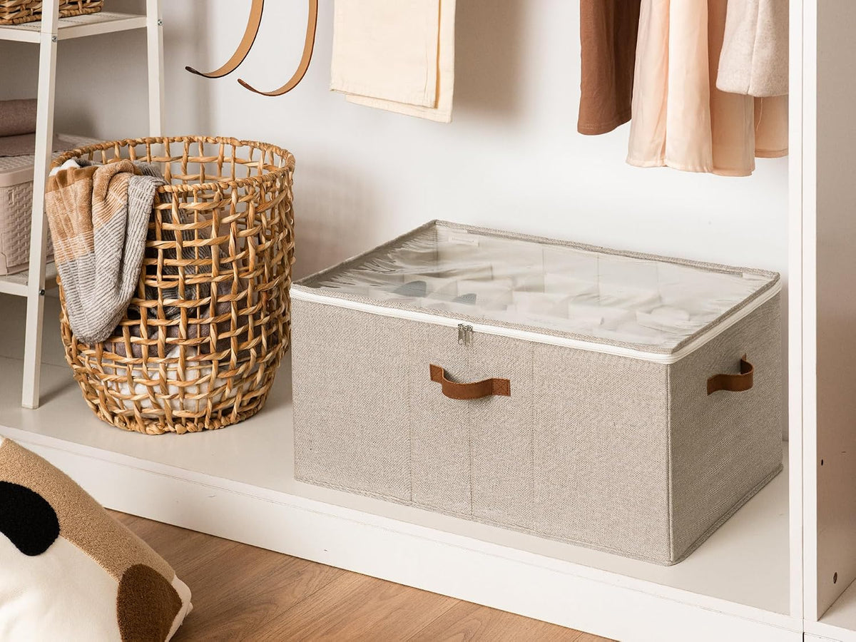 StorageWorks 24-Pair Large Shoe Storage Box, Adjustable Dividers, Taupe