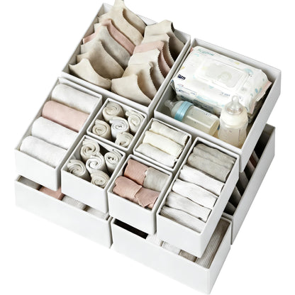 Criusia Drawer Organizer Clothes 12 Pack, Dresser Organizer for Nursery Bedroom Closet Organization and Storage - Baby Clothes Organizer Bins - Drawer Divider for Sock Underwear Bra Ties (Grey)