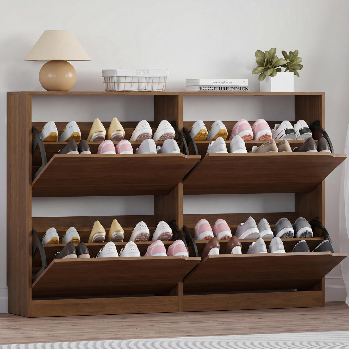 BORNOON Shoe Cabinet with 3 Flip Drawers, Hidden Wood Shoe Cabinet,Freestanding Shoe Storage Cabinet for Entryway Hallway.White. 47.2" H*31.5" W*9.45" D.