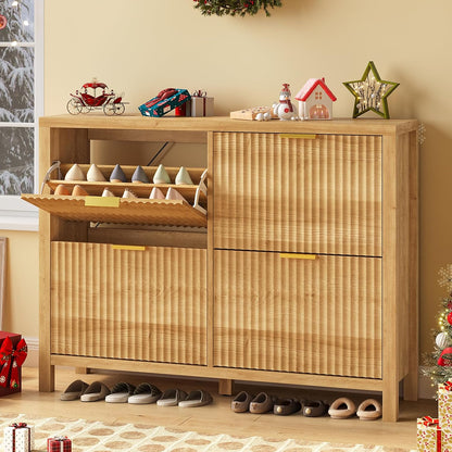 47" Fluted Shoe Cabinet Stoarge with 4 Flip Drawers for Entryway, Hallway