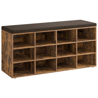 VASAGLE Shoe Bench with Cushion, 15 Compartments, 11.8 x 41.3 x 18.9 Inches