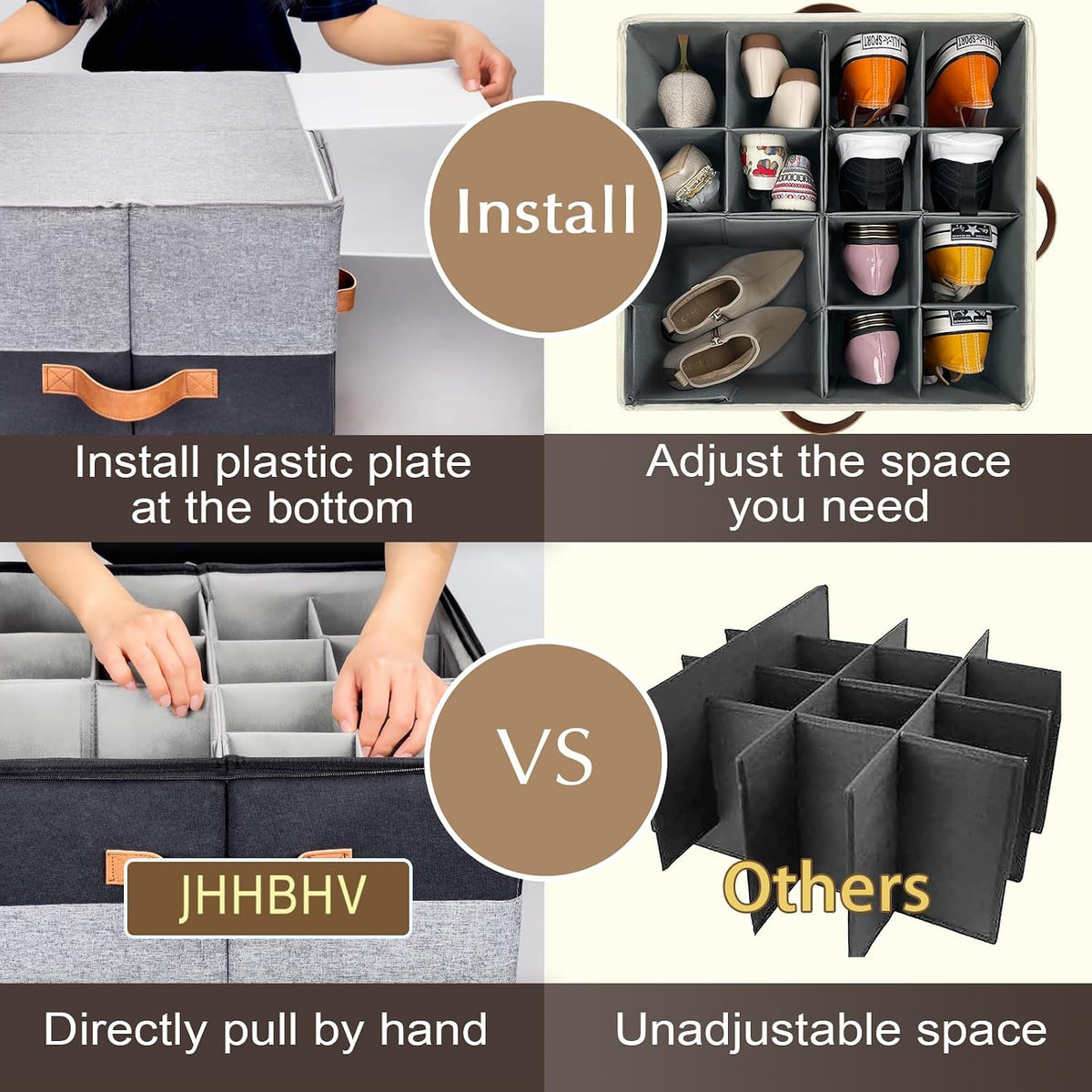 2 Pack Shoe Organizer for Closet with Adjustable Divider Shoe Storage Box
