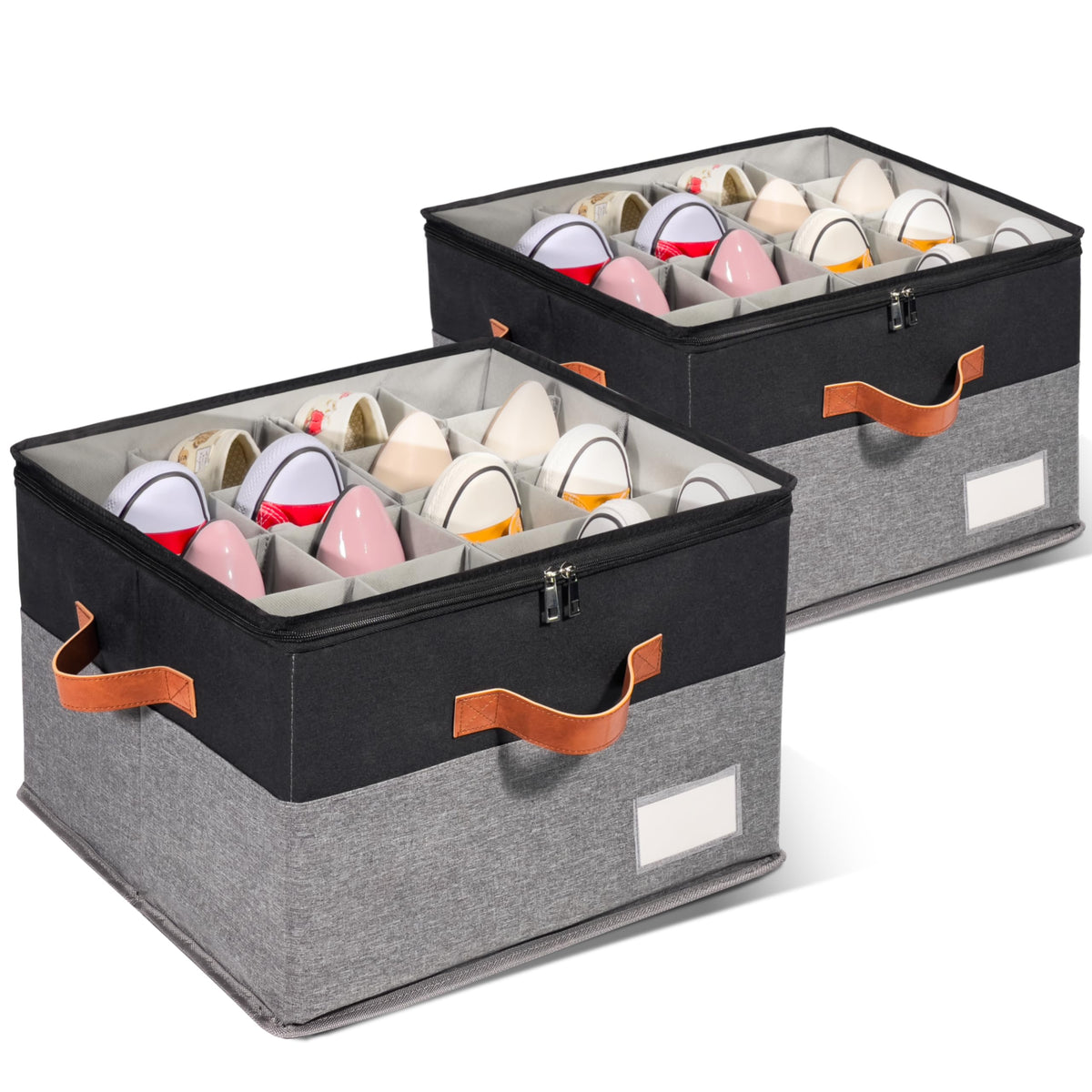 2 Pack Shoe Organizer for Closet with Adjustable Divider Shoe Storage Box