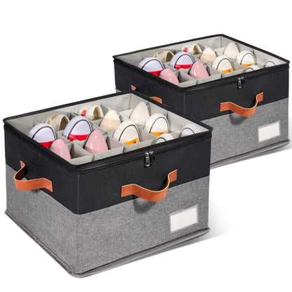 2 Pack Shoe Organizer for Closet with Adjustable Divider Shoe Storage Box